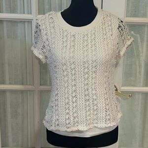 Cable & Gauge White Crochet Short-Sleeve Knit Top